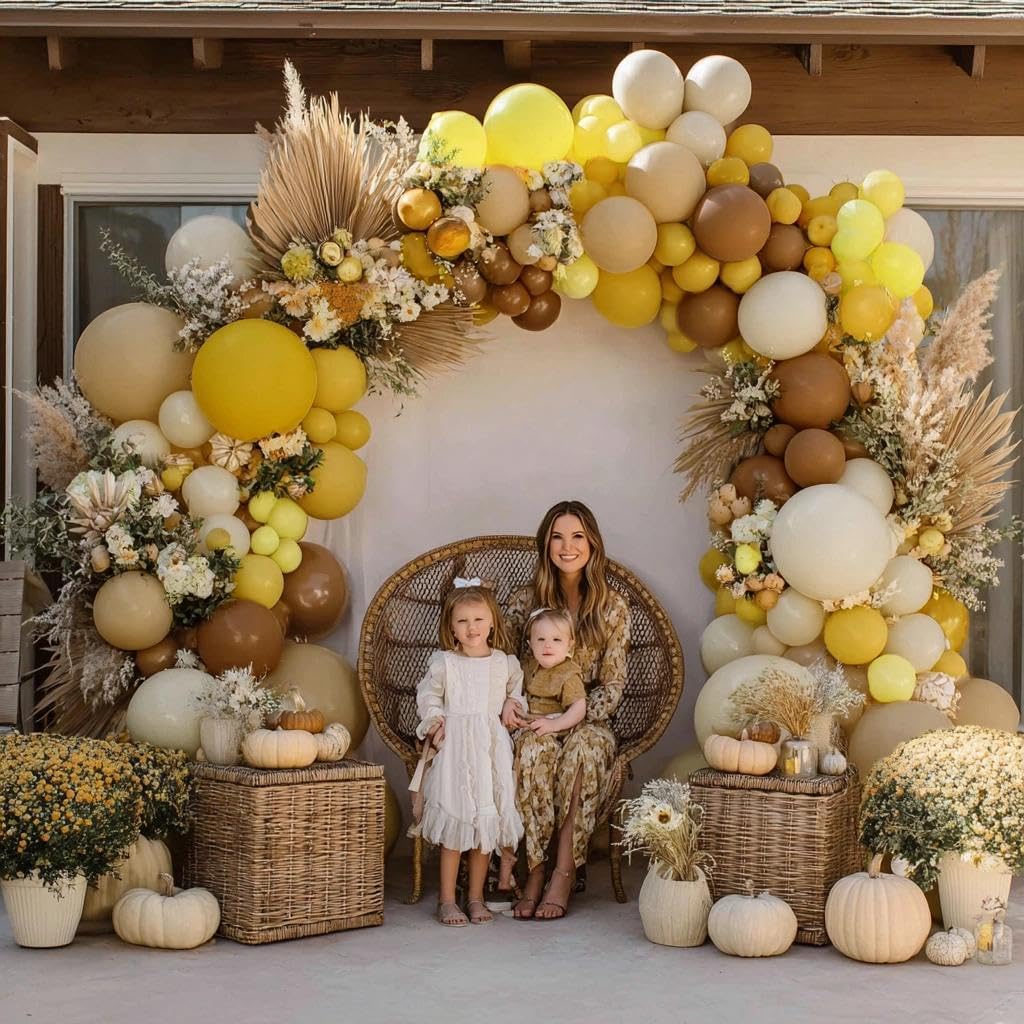 Balloon Garland Arch Kit Pastel Yellow Blush White Sand Brown Balloons Double Stuffed Mustard Yellow Bee Balloons for Neutral Baby Shower Wedding Birthday Gender Reveal Fall Party Decorations