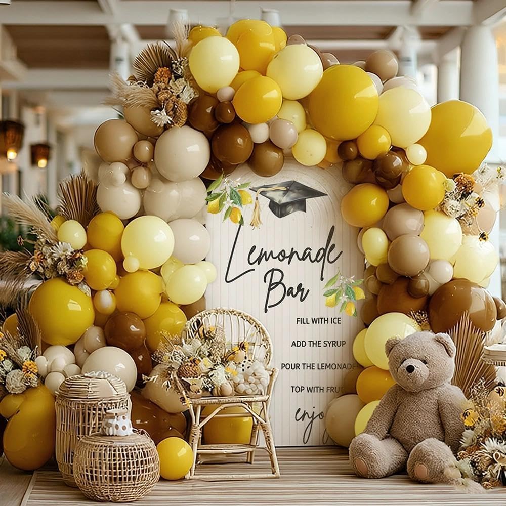 Balloon Garland Arch Kit Pastel Yellow Blush White Sand Brown Balloons Double Stuffed Mustard Yellow Bee Balloons for Neutral Baby Shower Wedding Birthday Gender Reveal Fall Party Decorations