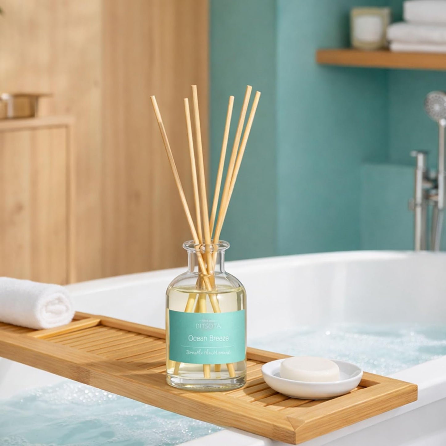 Natural Reed Diffuser Set, Fresh Lemon 3.52 oz (100ml) Scented Diffuser with Sticks Home Fragrance Reed Diffuser for Bathroom Shelf Decor, Ideal Gift for Woman