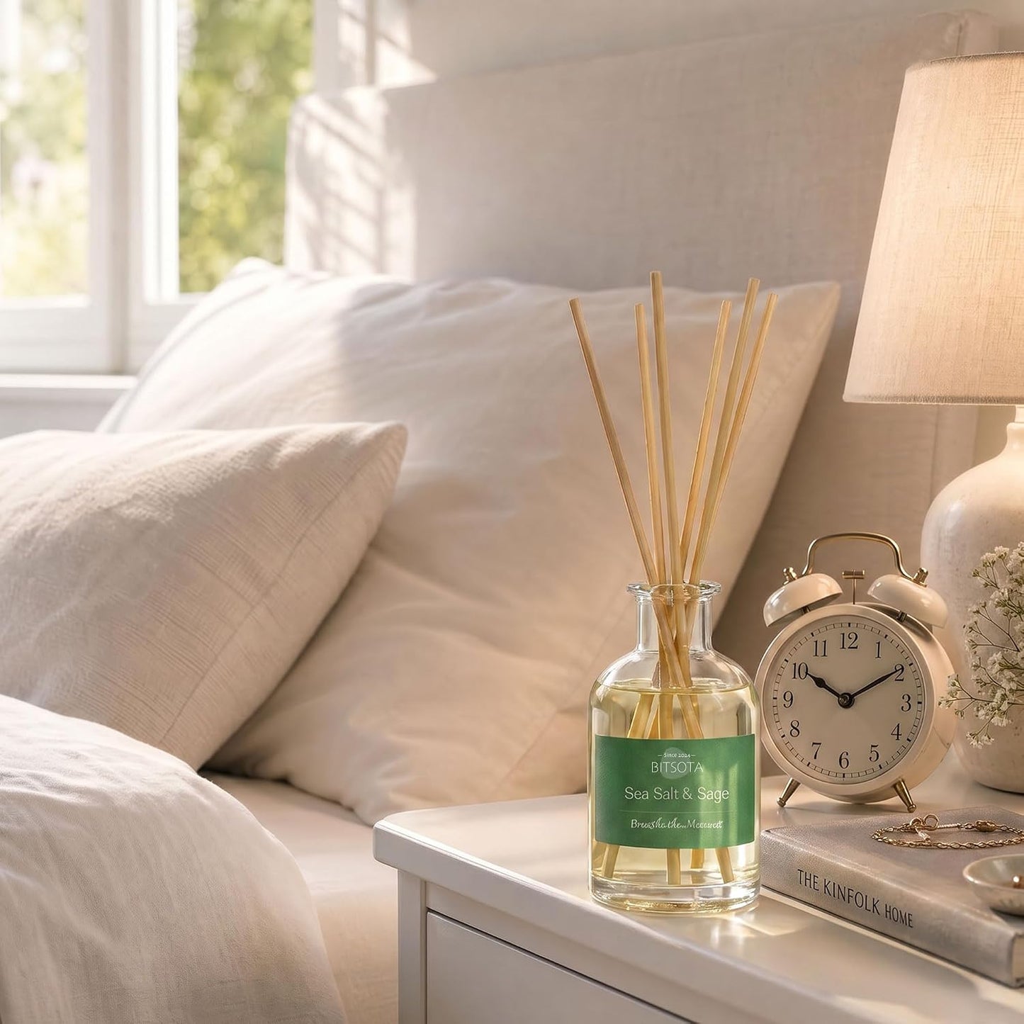 Natural Reed Diffuser Set, Fresh Lemon 3.52 oz (100ml) Scented Diffuser with Sticks Home Fragrance Reed Diffuser for Bathroom Shelf Decor, Ideal Gift for Woman