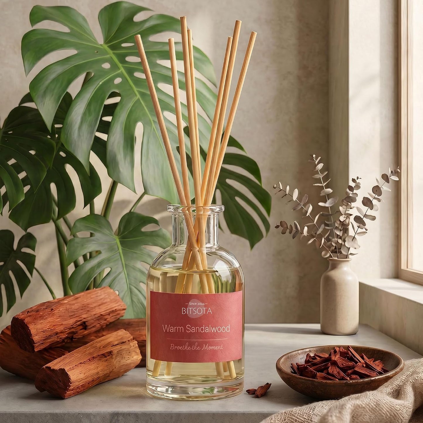 Natural Reed Diffuser Set, Fresh Lemon 3.52 oz (100ml) Scented Diffuser with Sticks Home Fragrance Reed Diffuser for Bathroom Shelf Decor, Ideal Gift for Woman