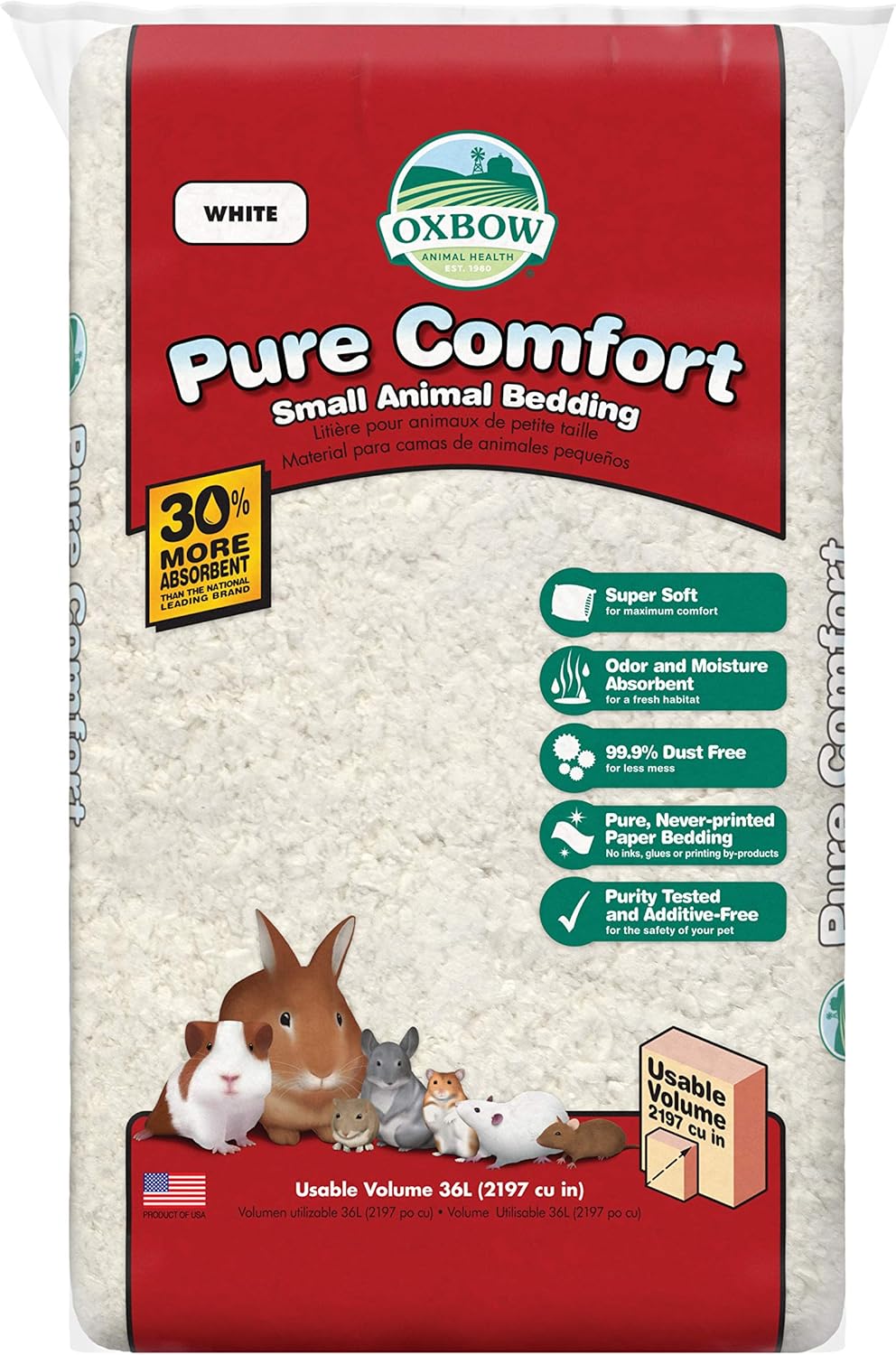 Oxbow Small Animal Bedding, Hamster, Guinea Pig, Rabbit, White, USA, 72 L | Oxbow Small Animal Bedding, Hamster, Guinea Pig, Rabbit, White, USA, 72 L