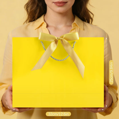 Gift Bags with Handles, 12.6" Medium Gift Bag with 2 Tissue Paper and 1 Card for Graduation Wedding Baby Shower Bridal Shower Engagement Anniversary Birthday Party Favors (Yellow)