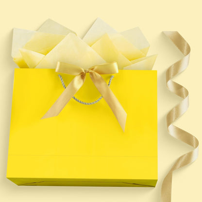 Gift Bags with Handles, 12.6" Medium Gift Bag with 2 Tissue Paper and 1 Card for Graduation Wedding Baby Shower Bridal Shower Engagement Anniversary Birthday Party Favors (Yellow)