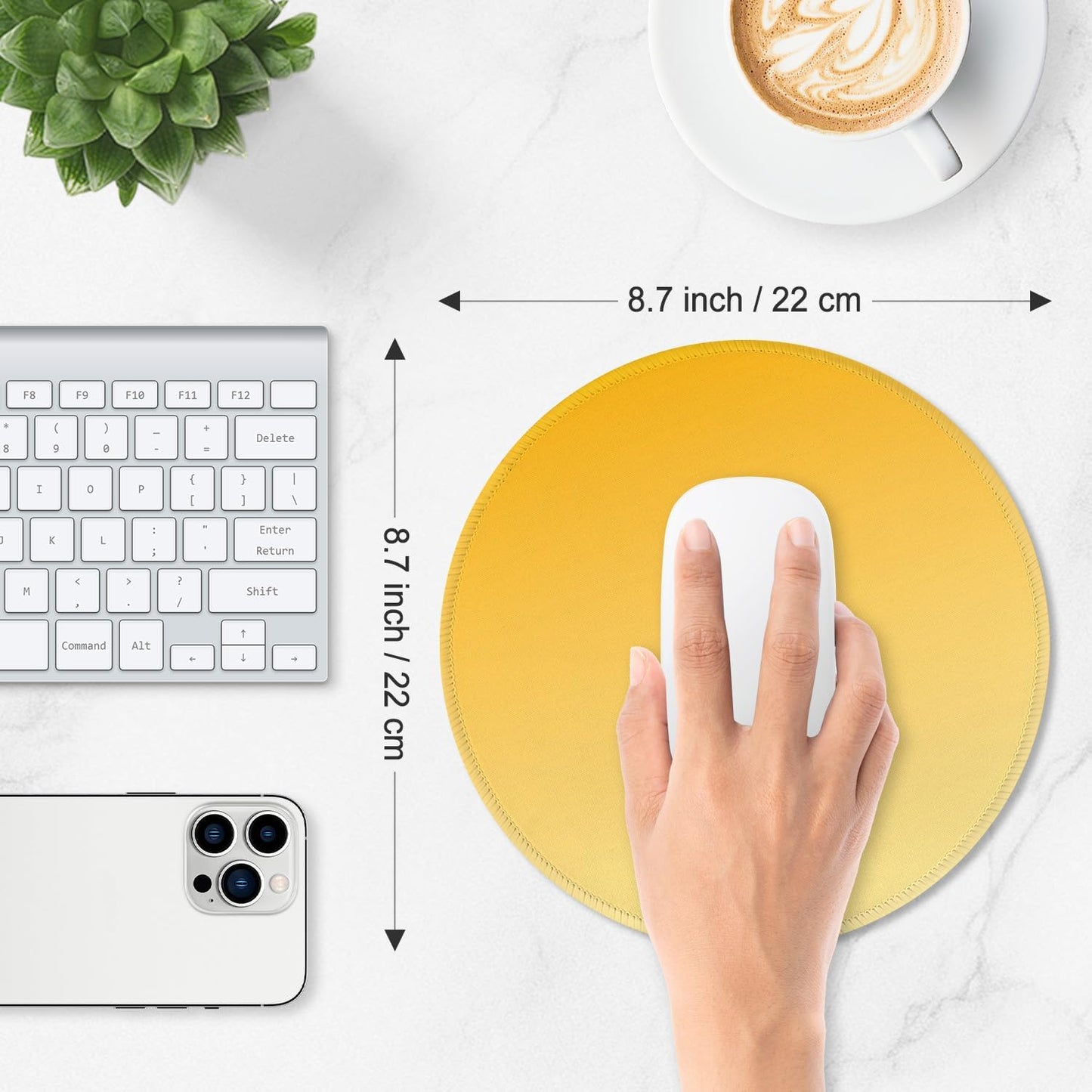Mouse Pad Non-Slip Rubber Base Smooth Surface Stitched Edges Waterproof Durable Compatible with All Mice for Office & Gaming, Desk Accessory, Diameter 8.7 inch, Yellow Gradient
