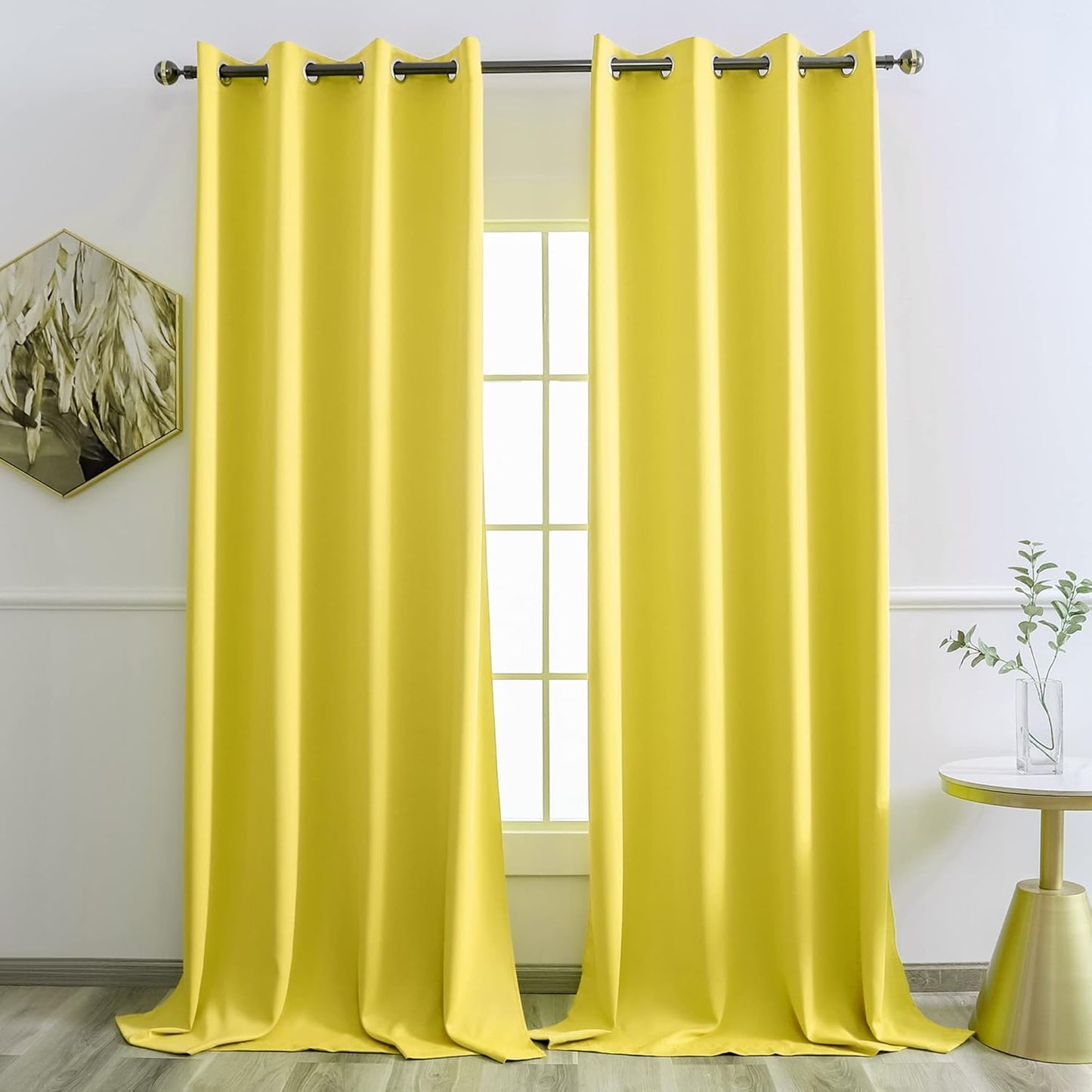 Grommet Top Blackout Long Curtains 95 inch for Apartment Villa Room Window Treatment Set Lemon Yellow Curtains 2 Panels Each is 52 inches Wide by 95 inches Long