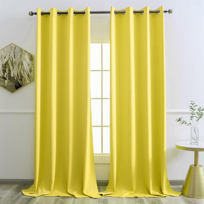 Grommet Top Blackout Long Curtains 95 inch for Apartment Villa Room Window Treatment Set Lemon Yellow Curtains 2 Panels Each is 52 inches Wide by 95 inches Long