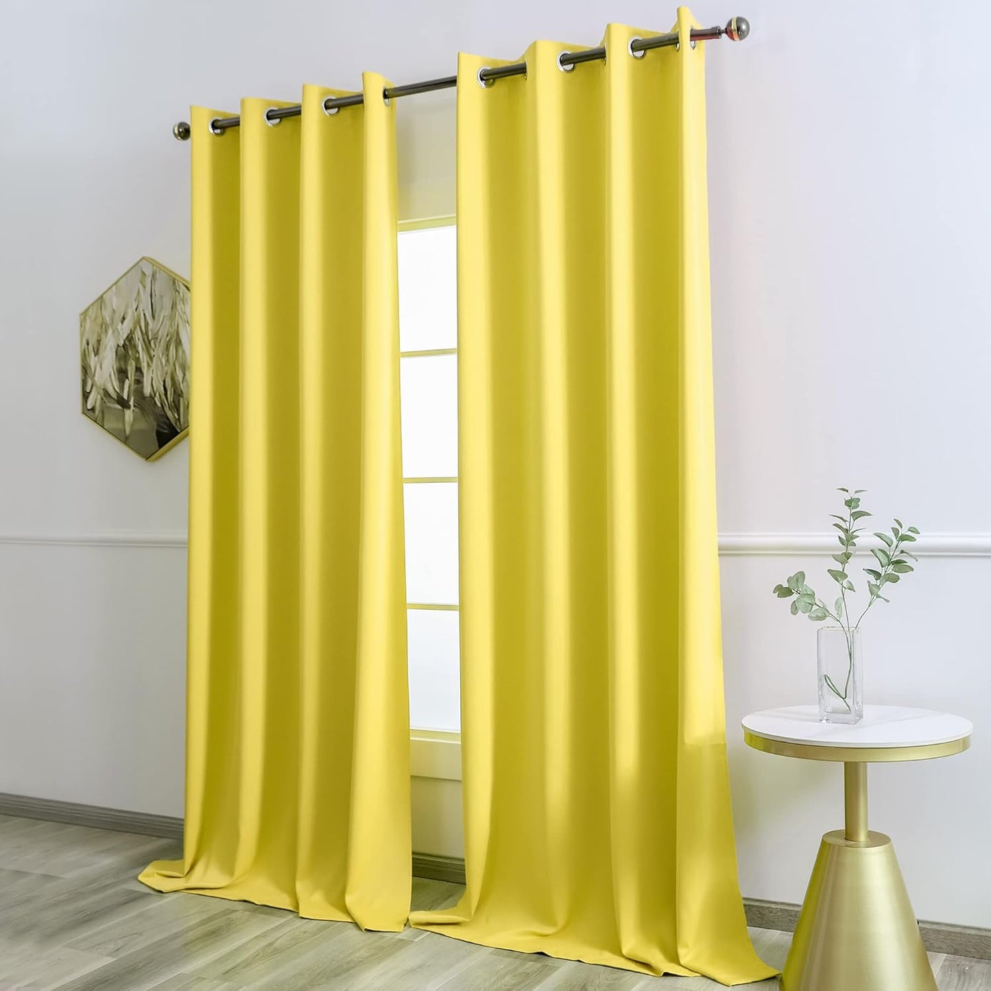 Grommet Top Blackout Long Curtains 95 inch for Apartment Villa Room Window Treatment Set Lemon Yellow Curtains 2 Panels Each is 52 inches Wide by 95 inches Long