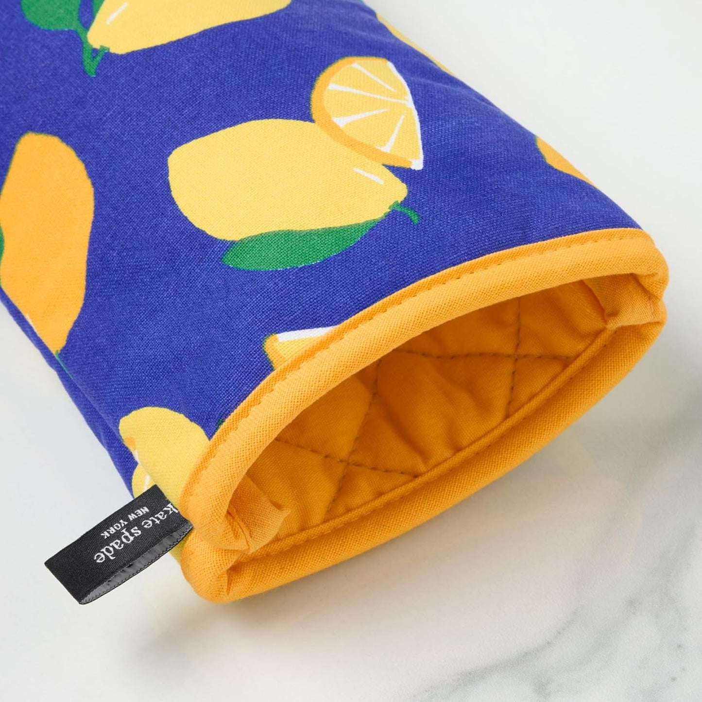 Lemon Party Oven Mitt 2-Pack Set, Heat Resistant, 100% Cotton, Navy Blue/Yellow, 7"x13"