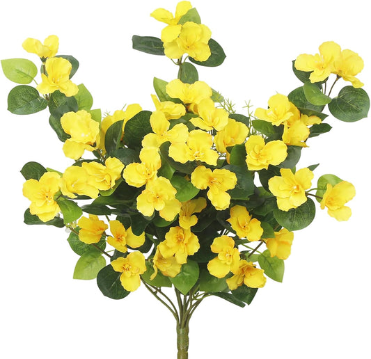 Yellow Hawaiian Artificial Hibiscus Flowers for Outdoors 12 Branches | Faux Silk Tropical Hibiscus Flowers UV Resistant Realistic No Fade Fake Flowers for Outdoors Porch Patio Garden Summer Decor