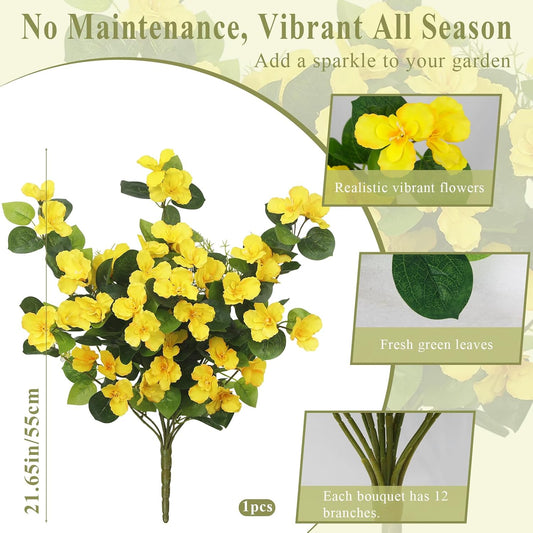 Yellow Hawaiian Artificial Hibiscus Flowers for Outdoors 12 Branches | Faux Silk Tropical Hibiscus Flowers UV Resistant Realistic No Fade Fake Flowers for Outdoors Porch Patio Garden Summer Decor