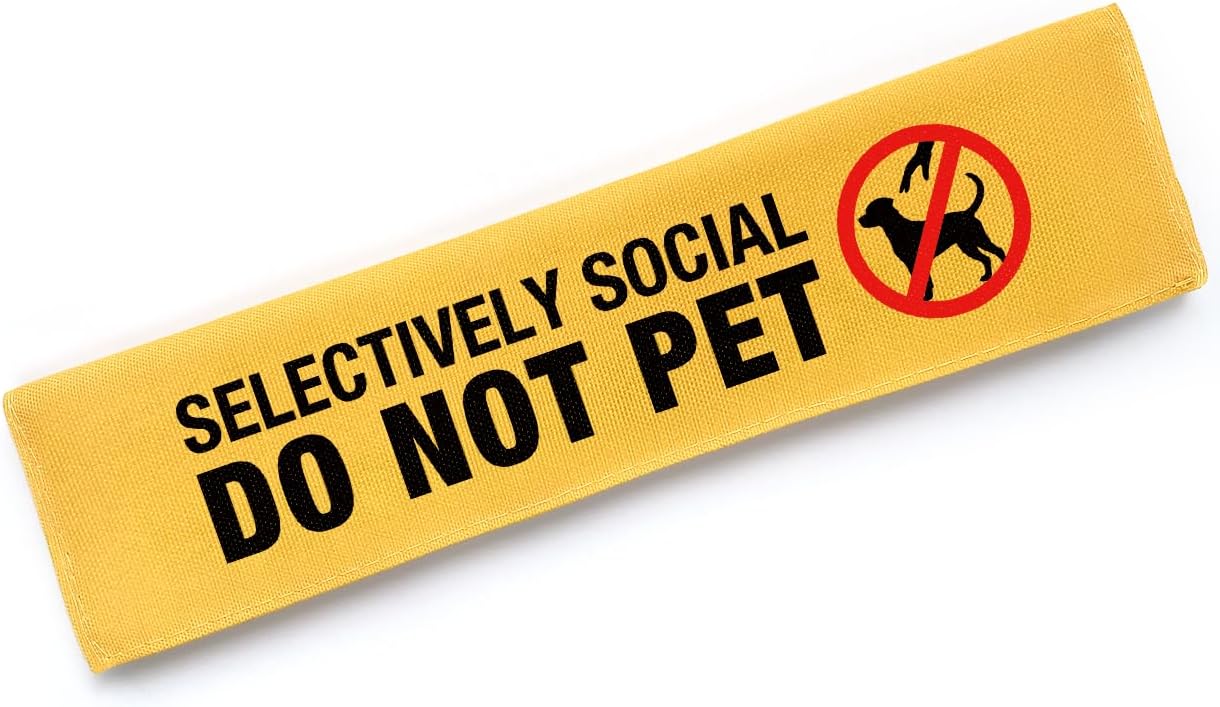 Selectively Social Dog Leash Sleeve with Hanging ID Patch Tag, Funny Do Not Pet Leash Sleeve, Service Dog Patch Accessory for Dog Owners