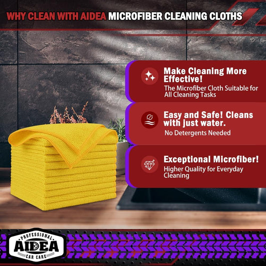 AIDEA Microfiber Cleaning Cloth-10PK, Microfiber Towels for Cars, 12"×12" | Premium Car Cloths, Dusting Cloth Cleaning Rags, Cleaning Towels for SUVs, House, Kitchen, Window, Cleaning Supplies, Yellow