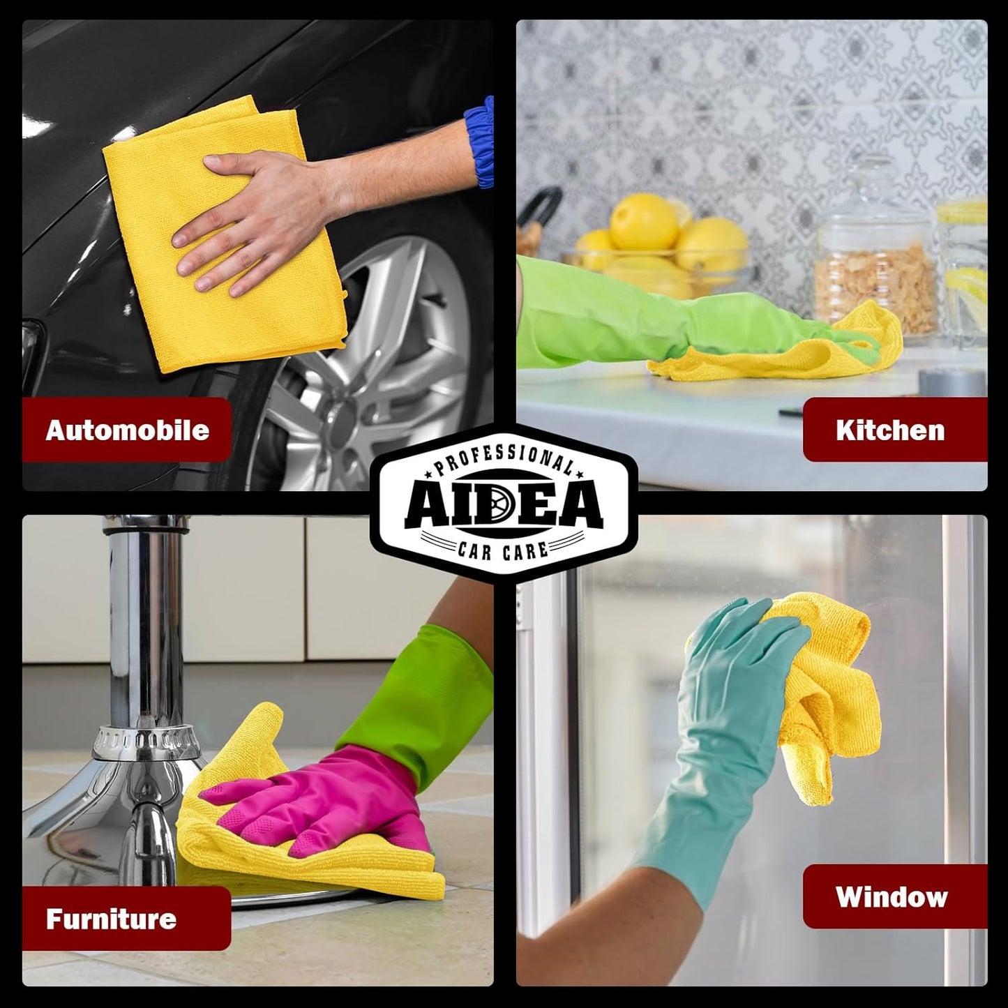 AIDEA Microfiber Cleaning Cloth-10PK, Microfiber Towels for Cars, 12"×12" | Premium Car Cloths, Dusting Cloth Cleaning Rags, Cleaning Towels for SUVs, House, Kitchen, Window, Cleaning Supplies, Yellow
