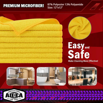 AIDEA Microfiber Cleaning Cloth-10PK, Microfiber Towels for Cars, 12"×12" | Premium Car Cloths, Dusting Cloth Cleaning Rags, Cleaning Towels for SUVs, House, Kitchen, Window, Cleaning Supplies, Yellow
