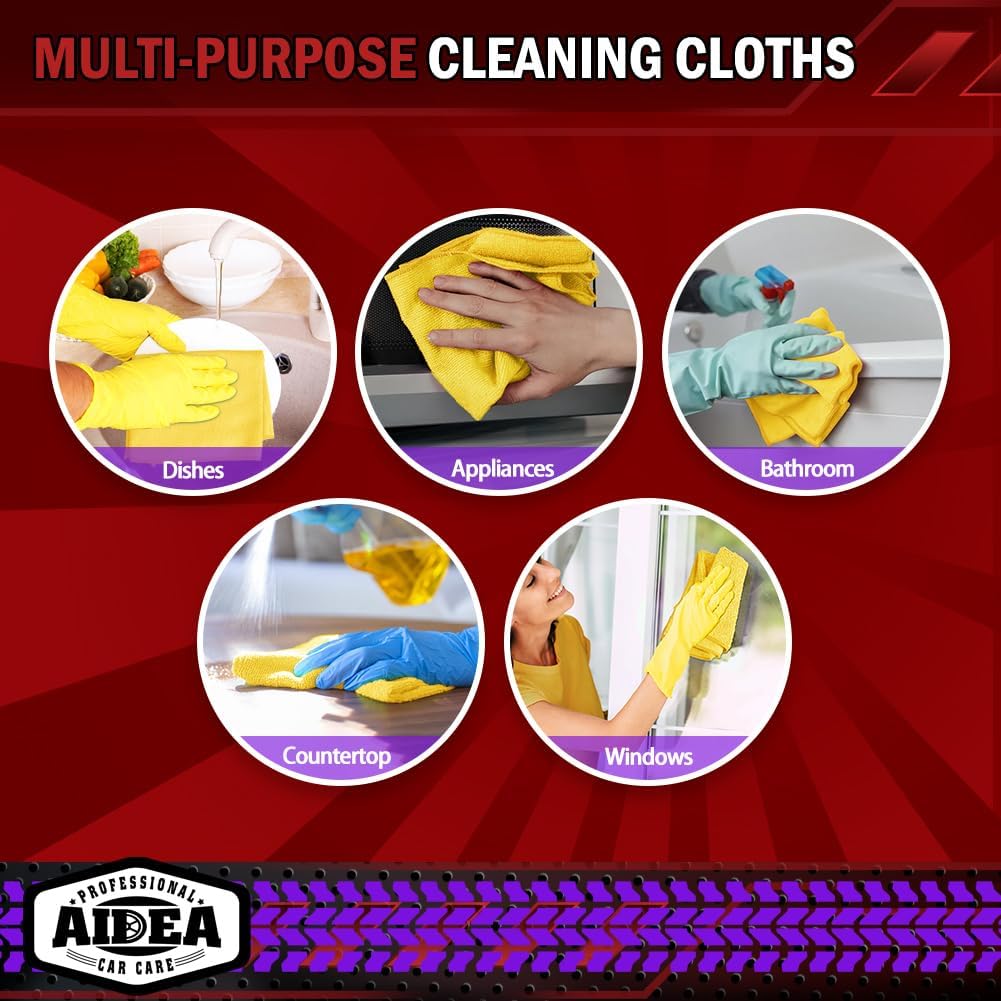 AIDEA Microfiber Cleaning Cloth-10PK, Microfiber Towels for Cars, 12"×12" | Premium Car Cloths, Dusting Cloth Cleaning Rags, Cleaning Towels for SUVs, House, Kitchen, Window, Cleaning Supplies, Yellow