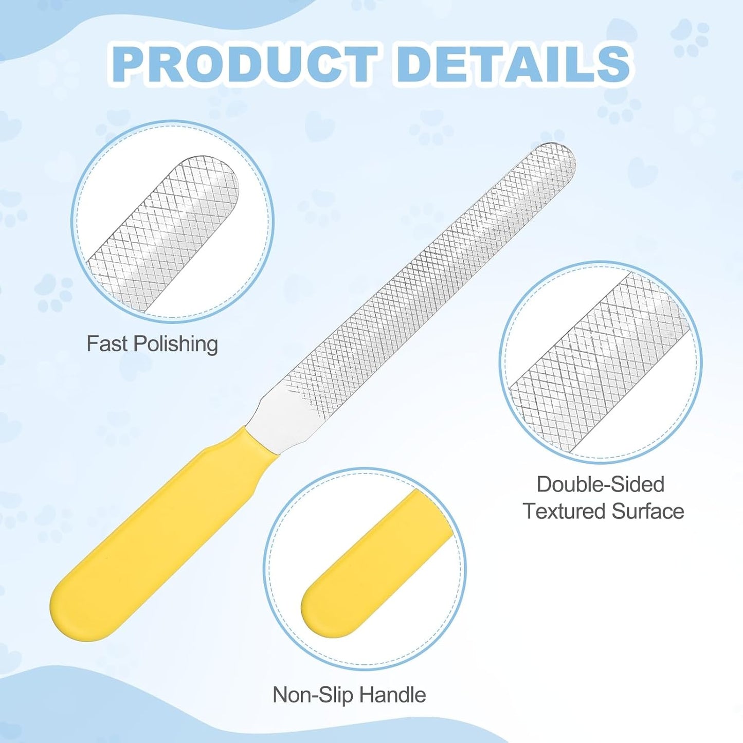 5.5x0.6 Inches Stainless Steel Pet Nail File, Durable Pet Claw Smoothing Rough Edges, Professional Nail Grooming Tool, for Indoor Dog Cat, (Yellow, 3 Pcs)