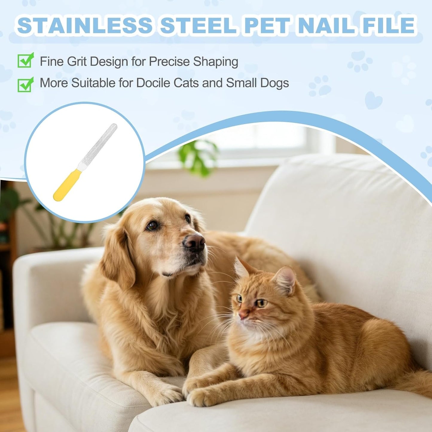 5.5x0.6 Inches Stainless Steel Pet Nail File, Durable Pet Claw Smoothing Rough Edges, Professional Nail Grooming Tool, for Indoor Dog Cat, (Yellow, 3 Pcs)