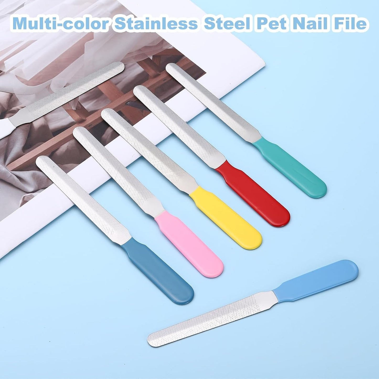 5.5x0.6 Inches Stainless Steel Pet Nail File, Durable Pet Claw Smoothing Rough Edges, Professional Nail Grooming Tool, for Indoor Dog Cat, (Yellow, 3 Pcs)