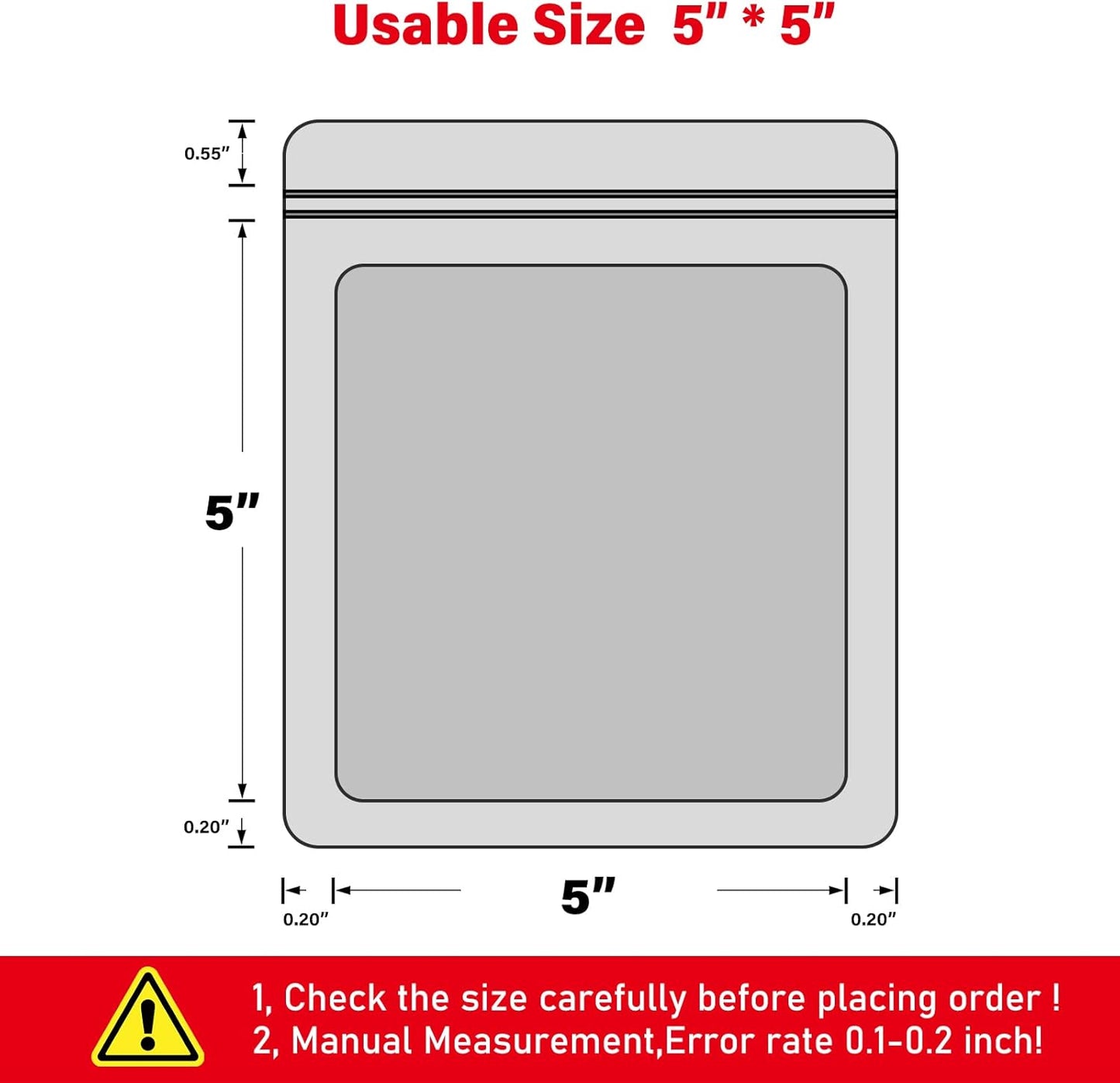 100-pack 5×5 inch mylar bags with clear window holographic resealable sealable packaging zip bag for small bussiness jewelry candy sample food packing supplies （yellow）