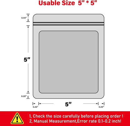 100-pack 5×5 inch mylar bags with clear window holographic resealable sealable packaging zip bag for small bussiness jewelry candy sample food packing supplies （yellow）