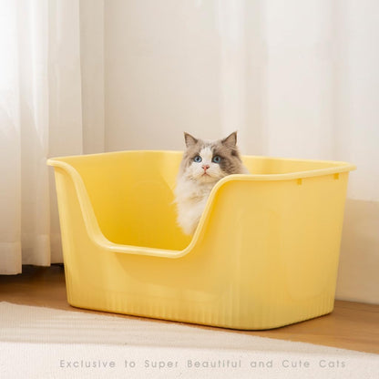 Extra Large Litter Box with High Sides 25.27" Lx17.83 Wx13.11 H,Anti-Splashing,Tool-Free Assembly,Multi Kitty Cat Litter Box,Jumbo (Yellow)