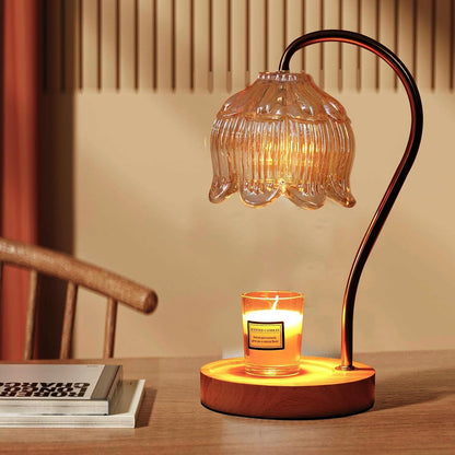 Fragrance Candle Warmer Lamp with 2 Bulbs Electric Candle Warmer with Timer & Dimmer for Home Decor Wax Melt for Small Large Size Jar Candles Retro Wooden Base
