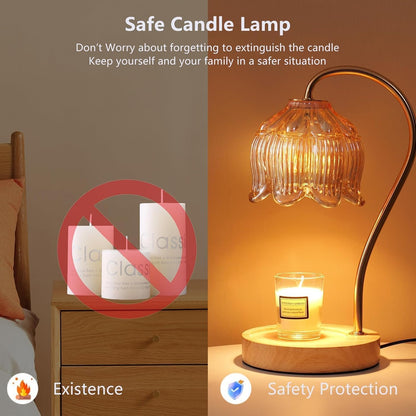 Fragrance Candle Warmer Lamp with 2 Bulbs Electric Candle Warmer with Timer & Dimmer for Home Decor Wax Melt for Small Large Size Jar Candles Retro Wooden Base