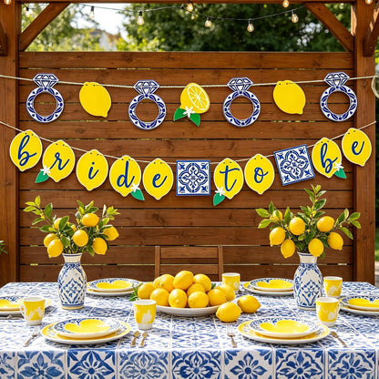 Lemon Bridal Decorations Capri Lemon Engagement Banner Blue Tiles And Bride to Be Banner Fruit Theme Bachelorette Party Decoration