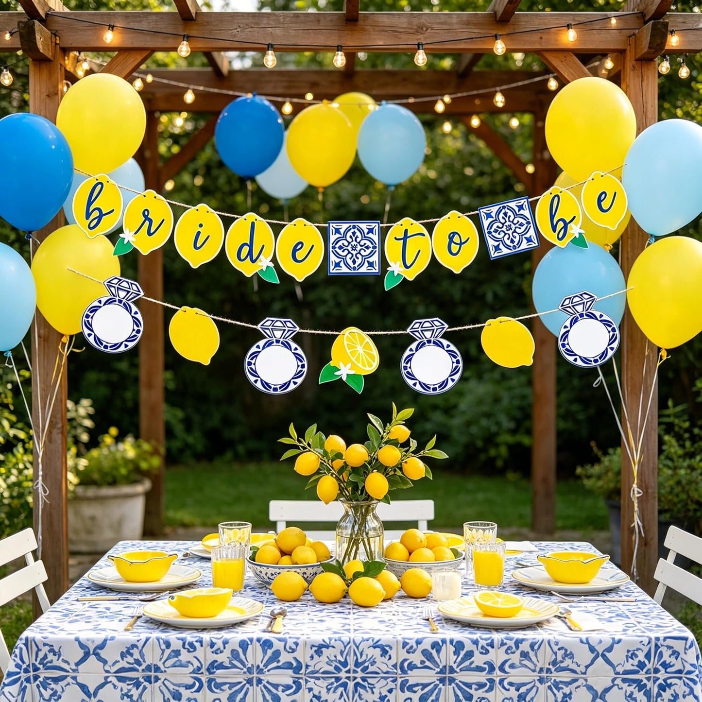 Lemon Bridal Decorations Capri Lemon Engagement Banner Blue Tiles And Bride to Be Banner Fruit Theme Bachelorette Party Decoration
