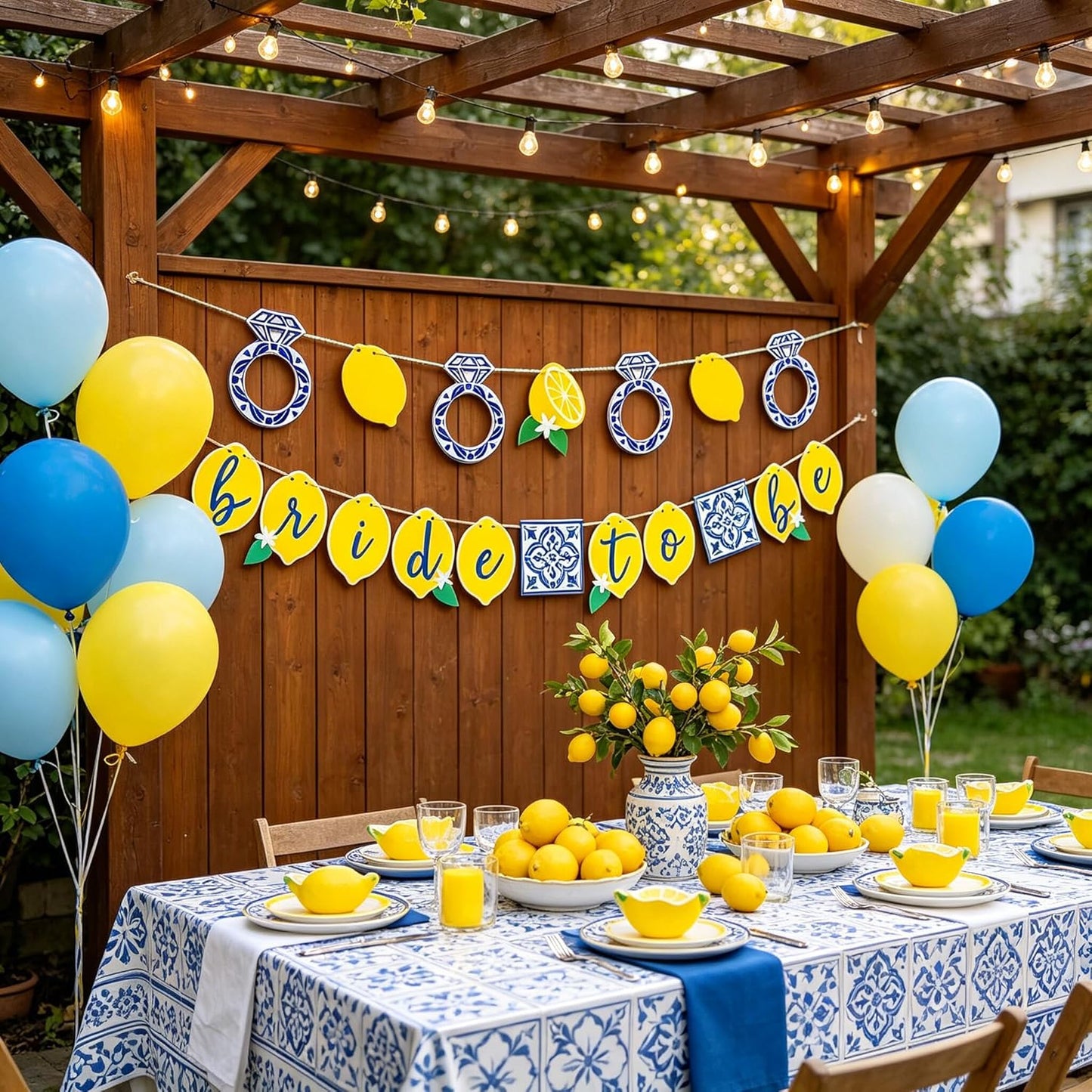 Lemon Bridal Decorations Capri Lemon Engagement Banner Blue Tiles And Bride to Be Banner Fruit Theme Bachelorette Party Decoration