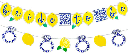 Lemon Bridal Decorations Capri Lemon Engagement Banner Blue Tiles And Bride to Be Banner Fruit Theme Bachelorette Party Decoration