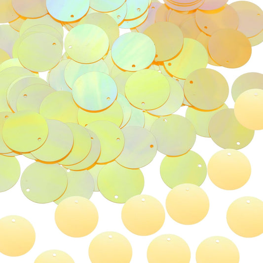 100 Pcs Flat Round Sequins 30mm/1.2 Inch Loose Paillettes Craft Sewing Sequins with Single Side Hole for DIY Embroidery Clothing Jewelry Making, AB Yellow