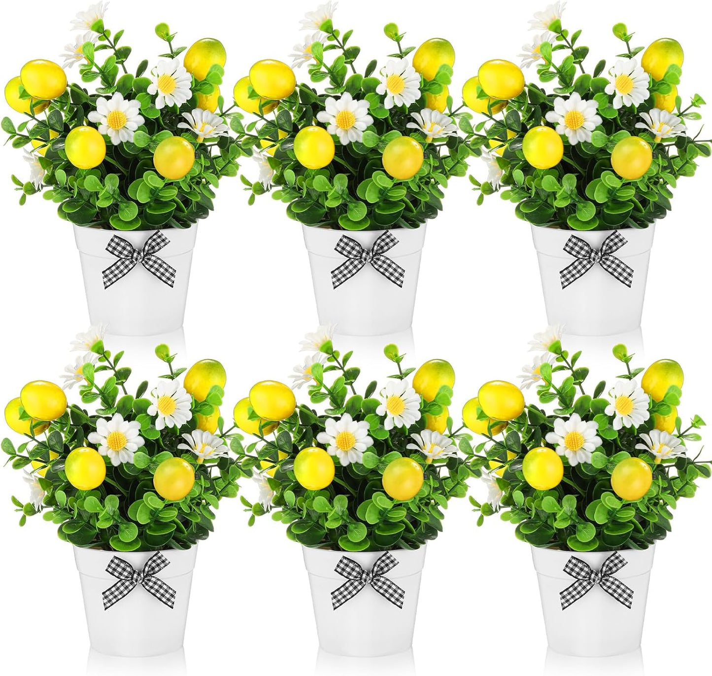 6 Pcs Lemon Centerpieces for Tables Artificial Lemon Decor Fake Daisy Plants with Leaves for Summer Wedding Home Farmhouse Office Kitchen Table Decoration