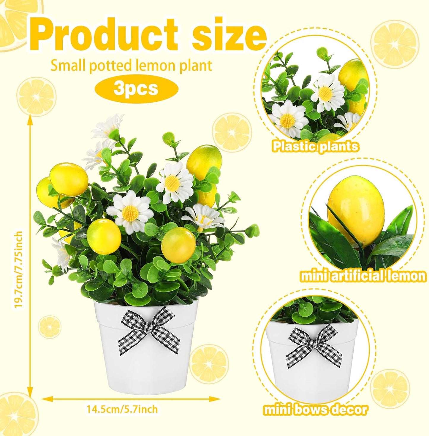 6 Pcs Lemon Centerpieces for Tables Artificial Lemon Decor Fake Daisy Plants with Leaves for Summer Wedding Home Farmhouse Office Kitchen Table Decoration