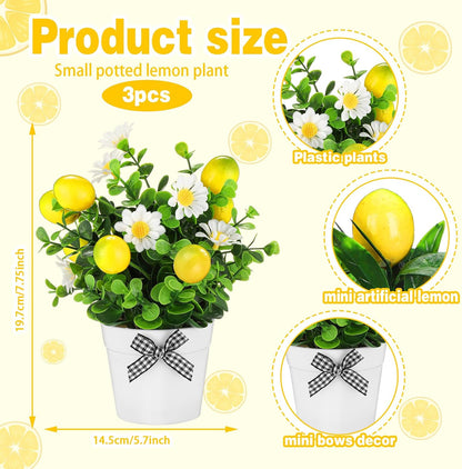 6 Pcs Lemon Centerpieces for Tables Artificial Lemon Decor Fake Daisy Plants with Leaves for Summer Wedding Home Farmhouse Office Kitchen Table Decoration