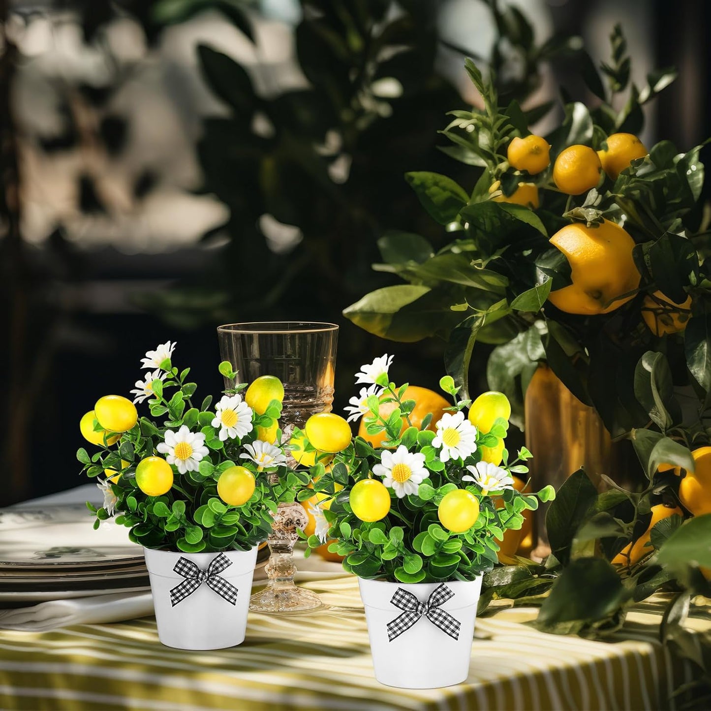 6 Pcs Lemon Centerpieces for Tables Artificial Lemon Decor Fake Daisy Plants with Leaves for Summer Wedding Home Farmhouse Office Kitchen Table Decoration