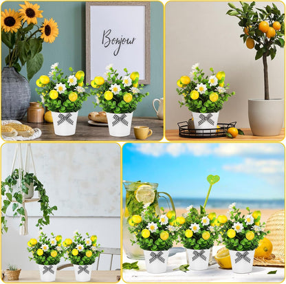6 Pcs Lemon Centerpieces for Tables Artificial Lemon Decor Fake Daisy Plants with Leaves for Summer Wedding Home Farmhouse Office Kitchen Table Decoration