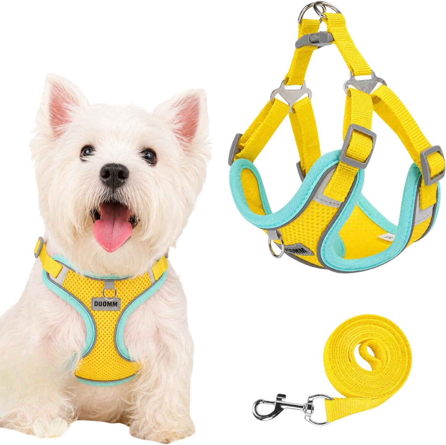 Adjustable Dog Harness and Leash Set, Reflective Mesh Puppy Vest Harness for Small Dogs and Cats-Yellow, S