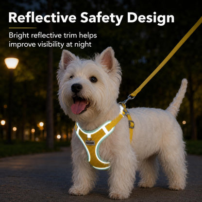 Adjustable Dog Harness and Leash Set, Reflective Mesh Puppy Vest Harness for Small Dogs and Cats-Yellow, S