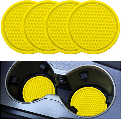 Car Cup Coaster, 4PCS Universal Non-Slip Cup Holders Embedded in Ornaments Coaster, Car Interior Accessories, Yellow