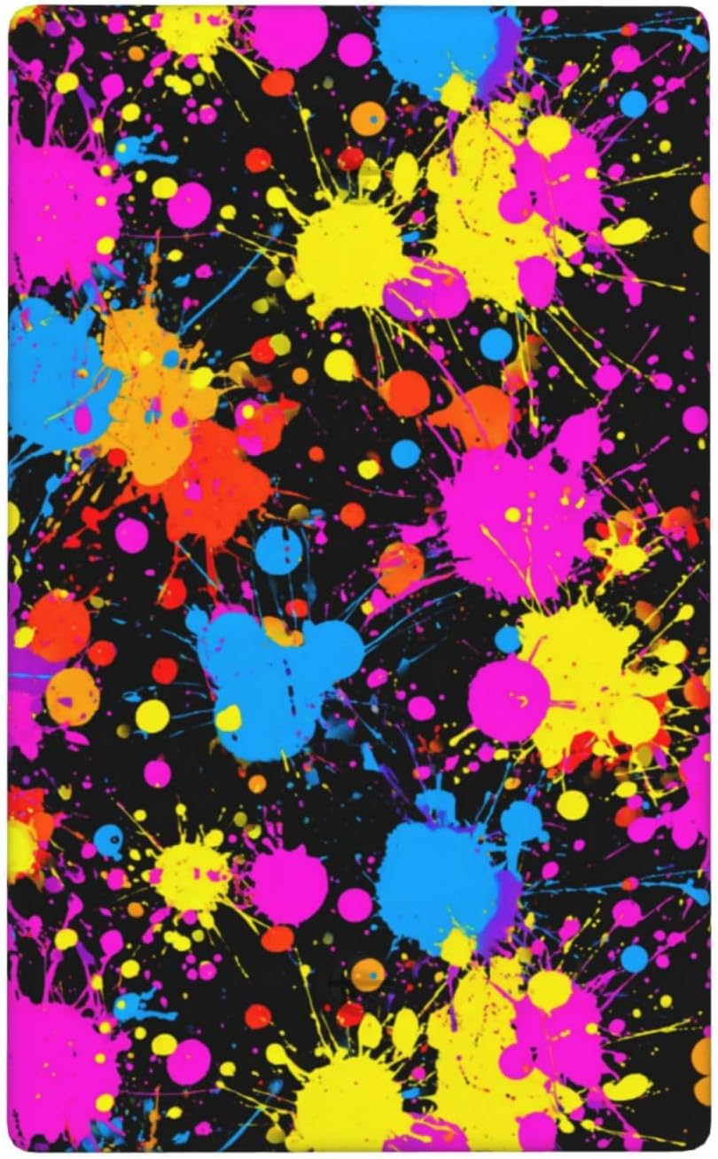 Neon Abstract Pink Blue Yellow Paint Splatter Single Toggle Blank Wall Plate Light Switch Cover Decorative 1 Gang For Kitchen Room Bathroom Size 4.5" X 2.75"
