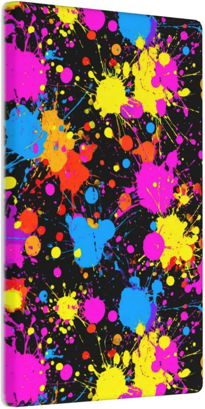 Neon Abstract Pink Blue Yellow Paint Splatter Single Toggle Blank Wall Plate Light Switch Cover Decorative 1 Gang For Kitchen Room Bathroom Size 4.5" X 2.75"