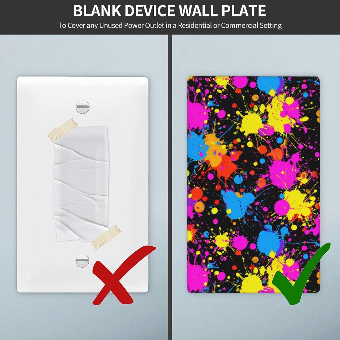 Neon Abstract Pink Blue Yellow Paint Splatter Single Toggle Blank Wall Plate Light Switch Cover Decorative 1 Gang For Kitchen Room Bathroom Size 4.5" X 2.75"