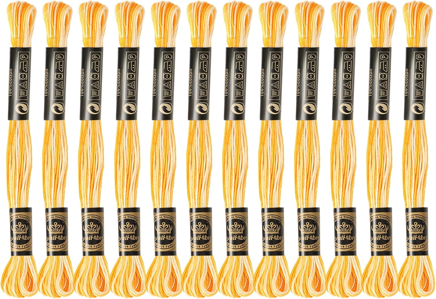 12 Skeins Embroidery Floss, Colorful Embroidery Floss 6 Strands Polyester Variegated Gradient Cross Stitch Thread for Sewing, Gradient Yellow