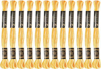 12 Skeins Embroidery Floss, Colorful Embroidery Floss 6 Strands Polyester Variegated Gradient Cross Stitch Thread for Sewing, Gradient Yellow