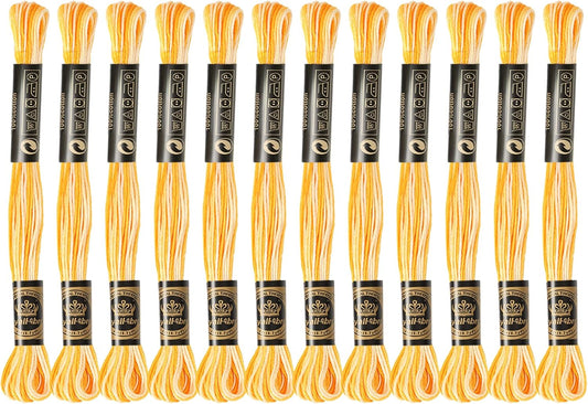 12 Skeins Embroidery Floss, Colorful Embroidery Floss 6 Strands Polyester Variegated Gradient Cross Stitch Thread for Sewing, Gradient Yellow