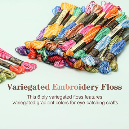 12 Skeins Embroidery Floss, Colorful Embroidery Floss 6 Strands Polyester Variegated Gradient Cross Stitch Thread for Sewing, Gradient Yellow
