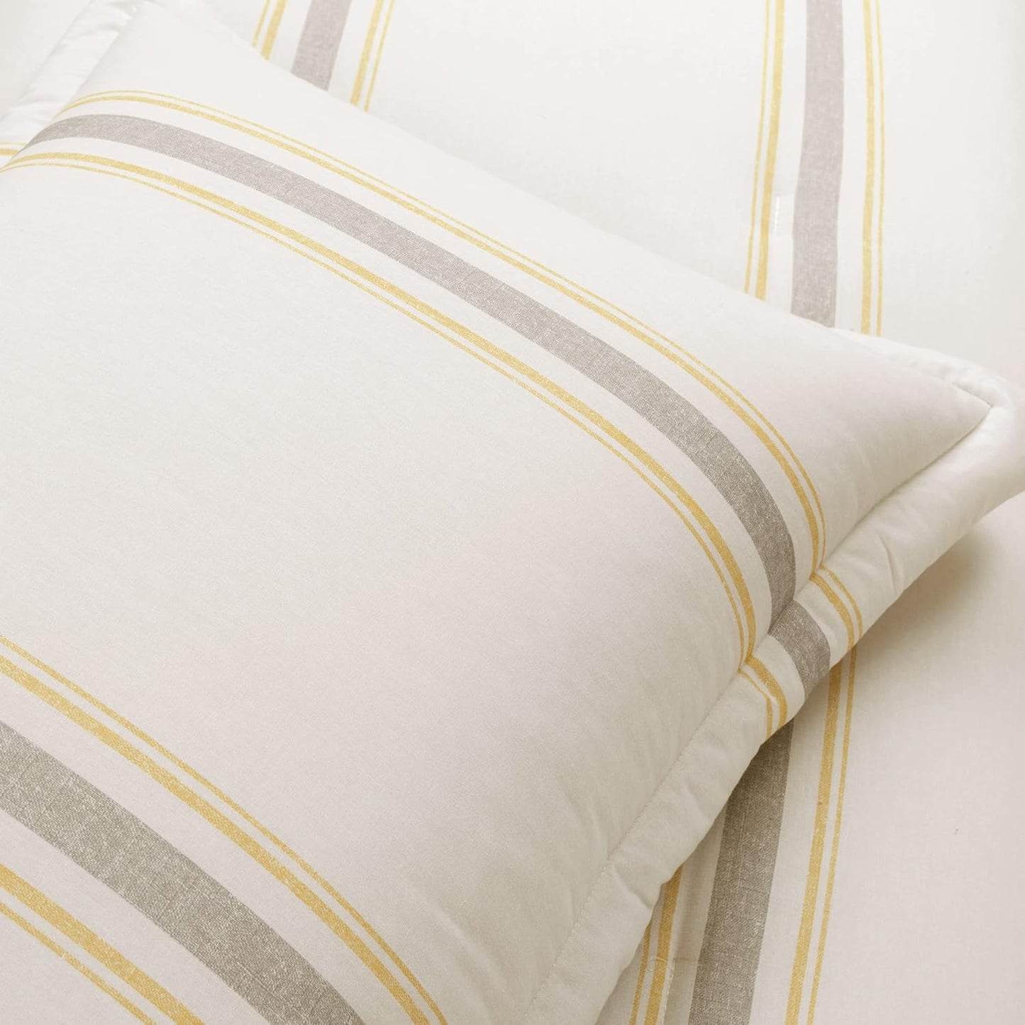 Farmhouse Stripe Reversible Cotton Comforter Set, 3 Piece Set, King, Yellow & Gray - Cozy Farmhouse Bedding Set - Rustic Decor - Striped Comforter - Modern Farmhouse Bedroom Decor