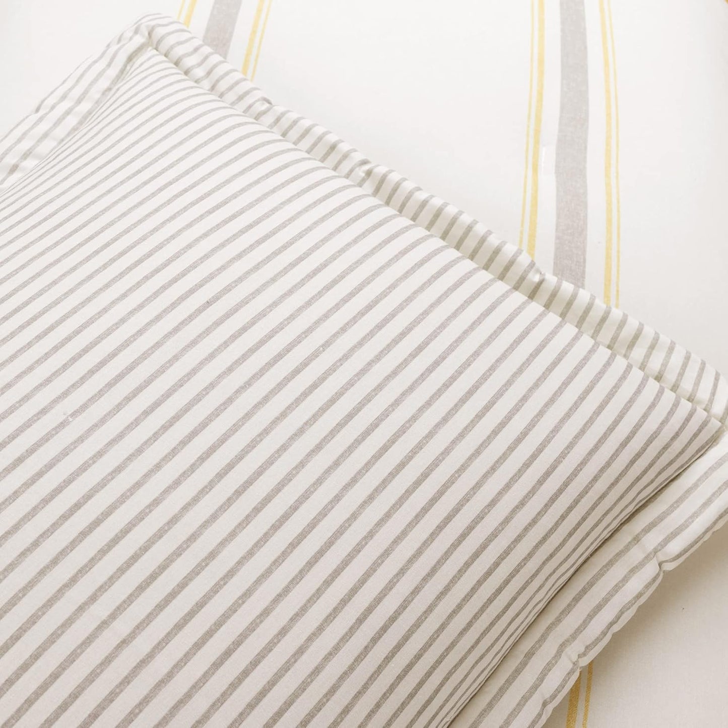 Farmhouse Stripe Reversible Cotton Comforter Set, 3 Piece Set, King, Yellow & Gray - Cozy Farmhouse Bedding Set - Rustic Decor - Striped Comforter - Modern Farmhouse Bedroom Decor